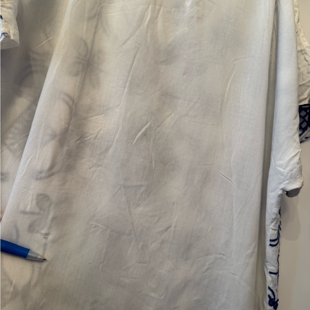 Solitaire Swim Tunic Top Womens White Blue Embroidered Beach Cover Sz L - Picture 8 of 9